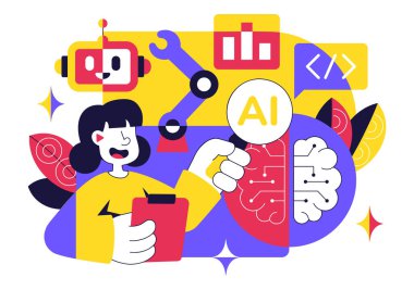 Veri Analizi, Nöral Ağ Teknolojisi ve Düz Tarzlı Arkaplanda İnovasyon Yapay Zeka Araştırma Vektörü İlülasyonu