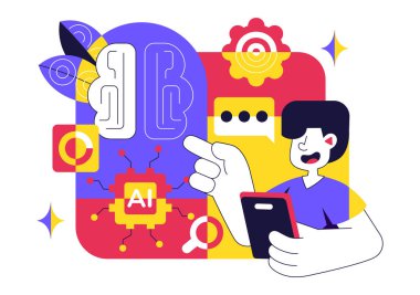 Veri Analizi, Nöral Ağ Teknolojisi ve Düz Tarzlı Arkaplanda İnovasyon Yapay Zeka Araştırma Vektörü İlülasyonu