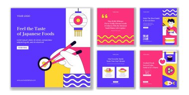 Japon Suşi Yemekleri Düz Çizgi El Sosyal Medya Arkaplan Resimleri için Çizim Tarzı