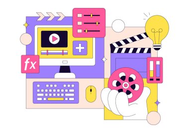Animasyon Filmleri ve Klipleri Düz Arkaplanda Oluşturmak İçin Video Düzenleme Yazılımının Görüntü Düzenleyici Programı İllüstrasyonu