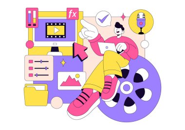 Animasyon Filmleri ve Klipleri Düz Arkaplanda Oluşturmak İçin Video Düzenleme Yazılımının Görüntü Düzenleyici Programı İllüstrasyonu