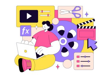 Animasyon Filmleri ve Klipleri Düz Arkaplanda Oluşturmak İçin Video Düzenleme Yazılımının Görüntü Düzenleyici Programı İllüstrasyonu