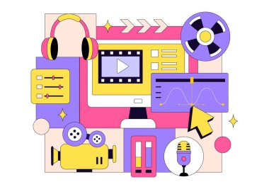 Animasyon Filmleri ve Klipleri Düz Arkaplanda Oluşturmak İçin Video Düzenleme Yazılımının Görüntü Düzenleyici Programı İllüstrasyonu