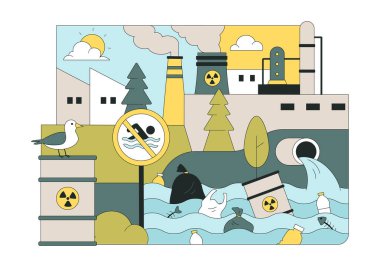 Su Kirliliği Vektörü İllüstrasyonu Endüstriyel Faaliyetin neden olduğu bir Çevresel Felaket Uzun Bacalardan Duman Çıkartan Bir Fabrika