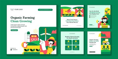 Organik Tarım Süreci Düz Çizgi El Sosyal Medya Posta Şablonunu Çizdi