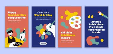 Sosyal Medya Hikayeleri Dünya Sanat Günü için Çizgi Film Elleri Şablonu