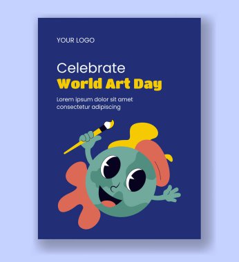 Dünya Sanat Günü Etkinliği için Dikey Poster El Çizilmiş Düz Çizgi Film