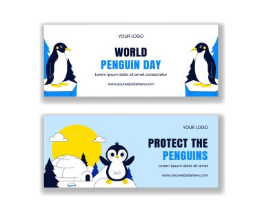 Yatay Bayrak Düz Çizgi Film Elleri Penguen Günü için Çizildi