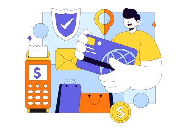 Ticari Hizmetler, Dijital Pazarlama Stratejisinin Dijital Servissel İllüstrasyonunda İnsanların İşletmelere Referans Vermesi ve Düz Arkaplanda Para Kazanması