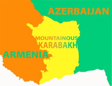 Ermenistan ve Azerbaycan Cumhuriyeti haritasında, Nagorno-Karabakh bunların arasında yer almaktadır. Nagorno-Karabakh metni gradyanla birleşir.