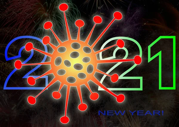 Neujahrseinschreibung 2021 Mit Einem Modell Des Coronavirus Covid — Stockfoto
