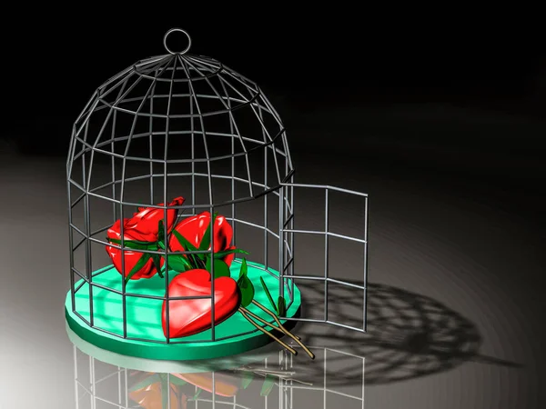 Bouquet Roses Heart Model Birdcage Illustration — Stock Photo, Image