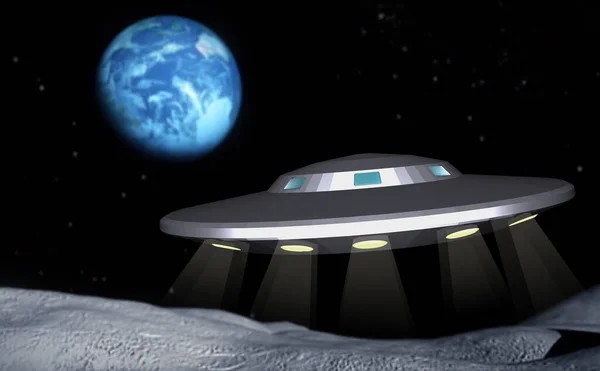 Flying saucer on the galaxy, ufo. the background is blurred.