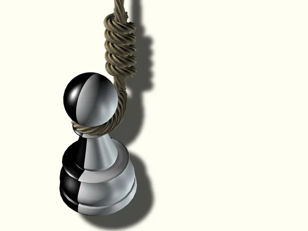 Чорно Білий Шаховий Пішак Підвішений Мотузці Молоті Правосуддя Білому Тлі — стокове фото
