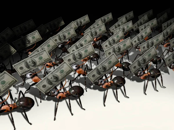 Wojskowa Formacja Mrówek Ciągnących Amerykańskie Dolary Renderowanie Ilustracja — Zdjęcie stockowe