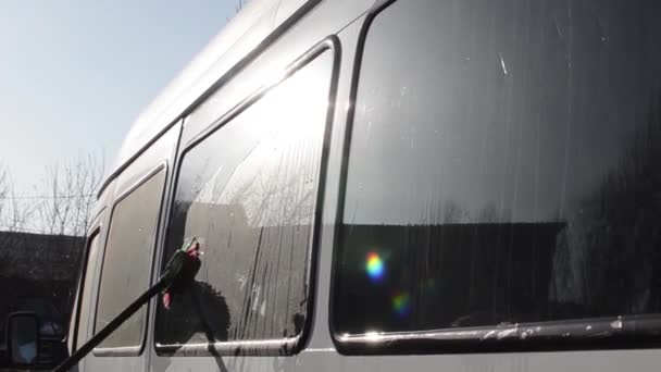 Autobús Lavado Manual Con Cepillo — Vídeos de Stock
