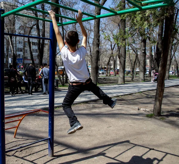 Crianças Brincando Nas Travessas Playground Imagem De Stock