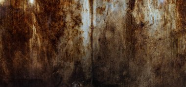 Esmer, yıpranmış, paslanmış ve boya kaplı metalik bir arka plan..