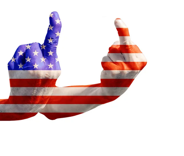 Man Hand Offensive Fingers Texture Flag White Background — Stock Photo, Image