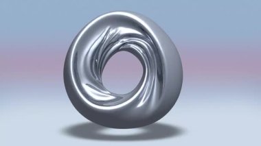 Yumuşak bir eğimin üzerinde kayan kırmızı-mavi yansımaları olan parlak metalik bir torusun 4K kusursuz döngüsü. Sıvı kıvrımlar ve yansıtıcı yüzeyler teknolojiye uygun fütürist, zarif bir görünüm yaratır.