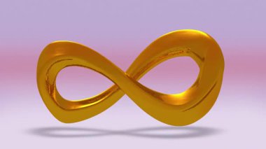 Yumuşak bir gradyanın üzerinde yüzen parlak altın sonsuzluk sembolünün 4K kusursuz döngüsü. Pürüzsüz yansımalar markalaşma, teknolojik görseller, yapay zeka temaları, sunumlar ve