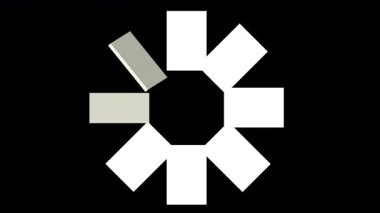Siyah bir zemin üzerinde dairesel bir yapıda düzenlenmiş dönen geometrik şekilleri içeren soyut 4K animasyonu. Temiz formları ve modern tasarımı olan minimalist hareket grafiği.