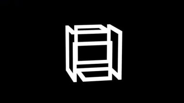 Minimalist geometrik tarzda, soyut, karmaşık kare şeklinde kusursuz bir 4K döngüsü. Siyah arkaplanda temiz beyaz çizgiler, teknoloji, dijital ve yaratıcı görseller için modern tasarım.