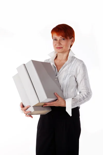 Bela mulher segurando pastas de escritório — Fotografia de Stock