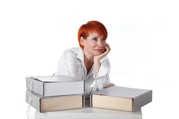 Woman daydreaming at work in office — Stock Photo, Image