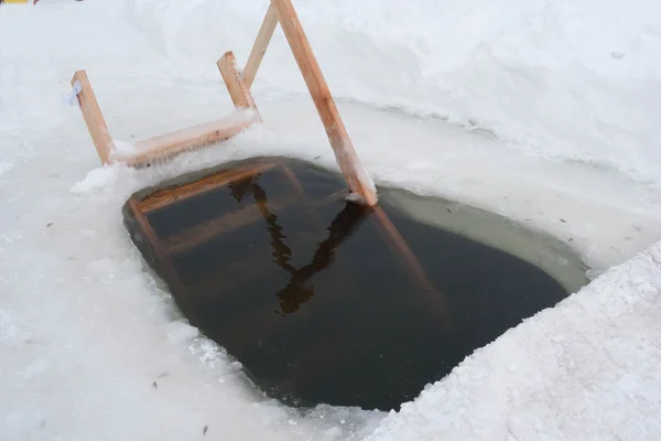 Hole in the ice for swimming — Stock Photo, Image