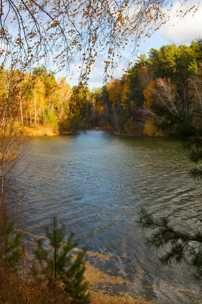 Φθινοπωρινό τοπίο με ποτάμι — Φωτογραφία Αρχείου