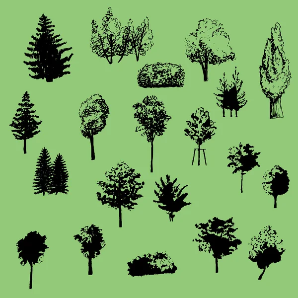 Большой набор векторных силуэтов деревьев — стоковый вектор