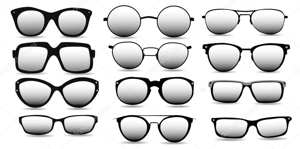 various models of black-rimmed glasses, vector