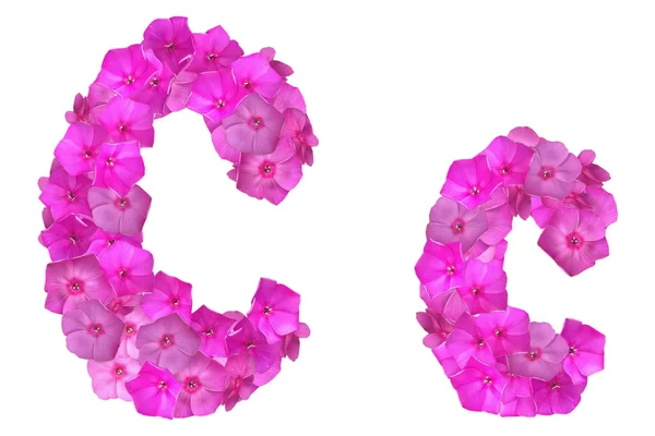 Letras do alfabeto compostas por flores cor de rosa — Fotografia de Stock