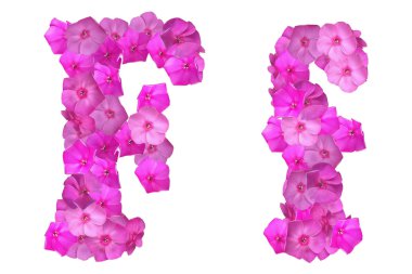 pembe çiçeklerden oluşan alfabenin harfleri