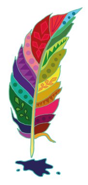 izole renkli vektör anahat kalem ve mürekkep lekesi