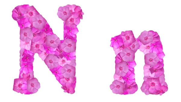Písmena abecedy, vyrobené z růžového phlox květiny — Stock fotografie