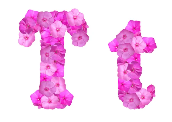 组成的粉红色夹竹桃花字母表的字母 — 图库照片