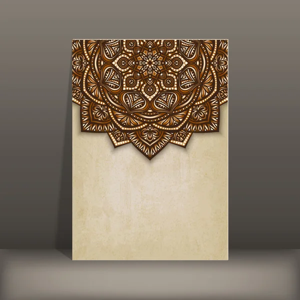 Vieille carte de papier avec motif circulaire floral marron — Image vectorielle