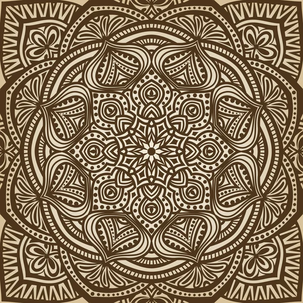 マンダラの飾り。褐色の円形パターンの背景 — ストックベクタ