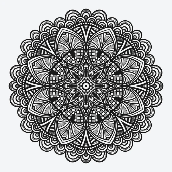 花の飾り。円形の白黒パターン — ストックベクタ