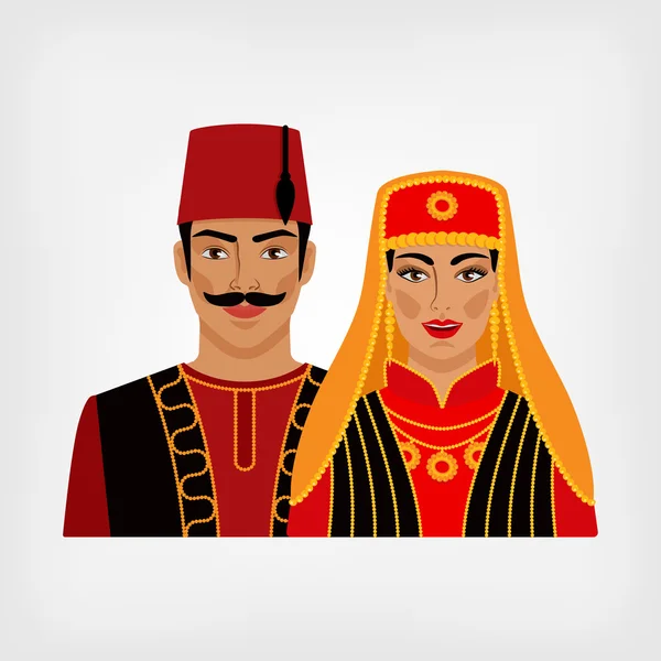 土耳其男人和女人在全国西服 — 图库矢量图片