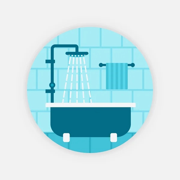 Blå badkar med dusch — Stock vektor