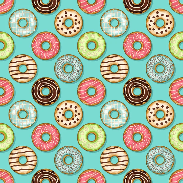 Donuts motif sans couture sur fond bleu — Image vectorielle