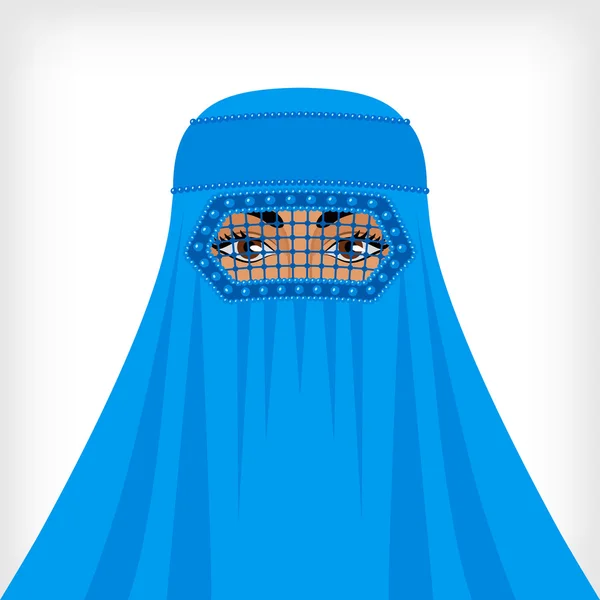 Muslim wanita di burqa biru - Stok Vektor
