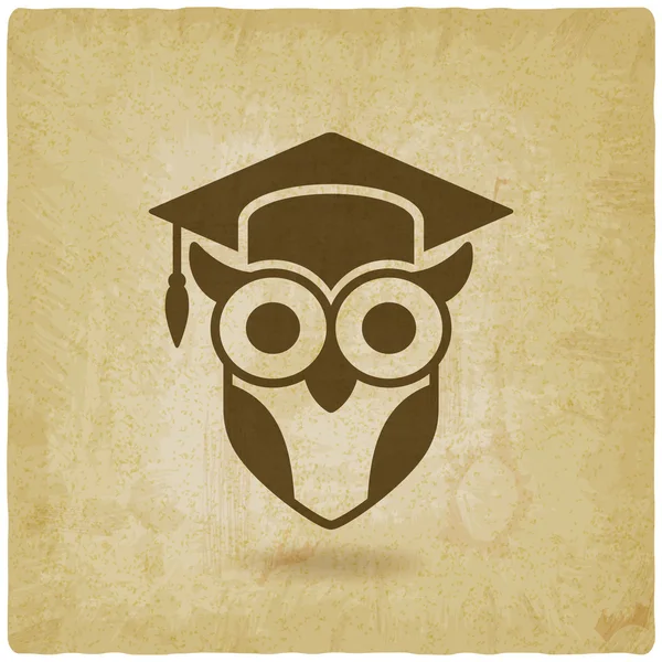 Hibou en casquette de fin d'études. sagesse symbole vieux fond — Image vectorielle