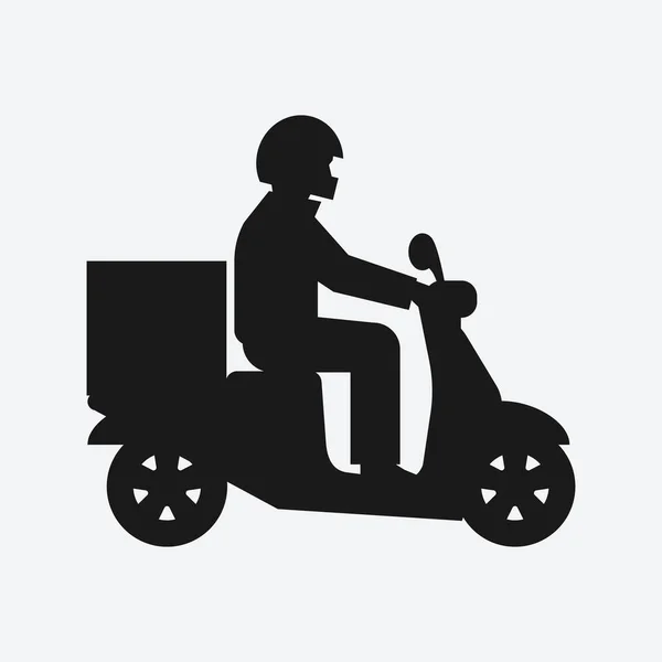 Servicio de comida a domicilio. Hombre en motocicleta silueta negro — Vector de stock