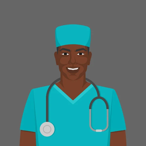 Homem médico negro com estetoscópio — Vetor de Stock