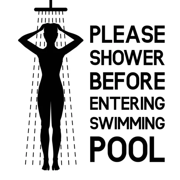 Mulher a tomar banho. Assine por favor tomar banho antes da piscina — Vetor de Stock