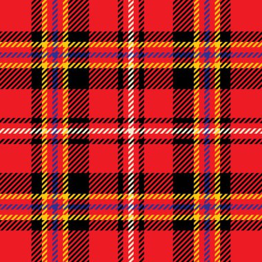 Kırmızı ve sarı ekose desenli.